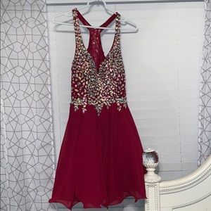 Short A-Line Beaded Bodice Prom Dress (Size Med)